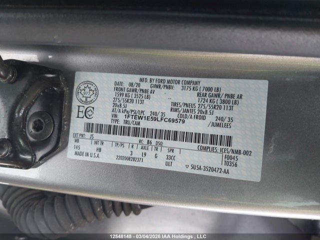 Aukcja sprzedaży 2020 Ford F150 Supercrew, vin: 1FTEW1E59LFC69579, numer aukcji: 12548148