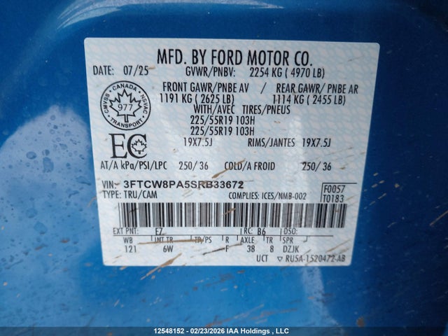 Aukcja sprzedaży 2025 Ford Maverick Lobo High, vin: 3FTCW8PA5SRB33672, numer aukcji: 12548152