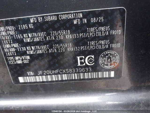 JF2GUHFCXS8339633 Subaru Crosstrek Sport