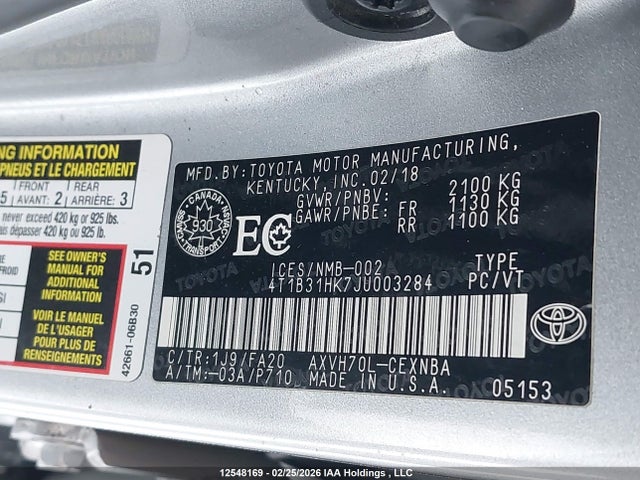 4T1B31HK7JU003284 Toyota CAMRY LE