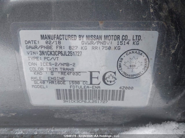 3N1CK3CP6JL251727 Nissan Micra