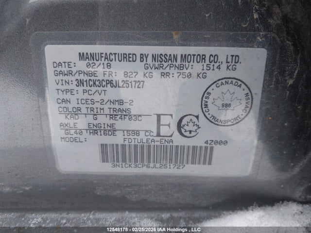 3N1CK3CP6JL251727 Nissan Micra