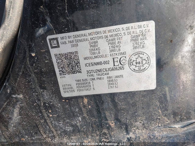 3GTU2NEC6JG606265 GMC Sierra K1500 Slt