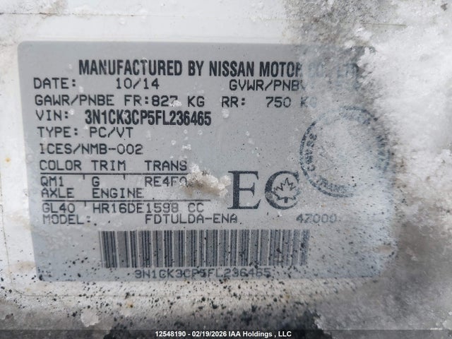 Продажа на аукционе авто 2015 Nissan Micra S/sr/sv, vin: 3N1CK3CP5FL236465, номер лота: 12548190
