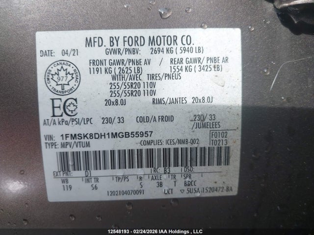 1FMSK8DH1MGB55957 Ford EXPLORER XLT