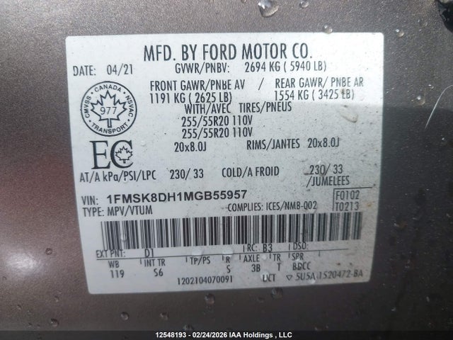 1FMSK8DH1MGB55957 Ford EXPLORER XLT