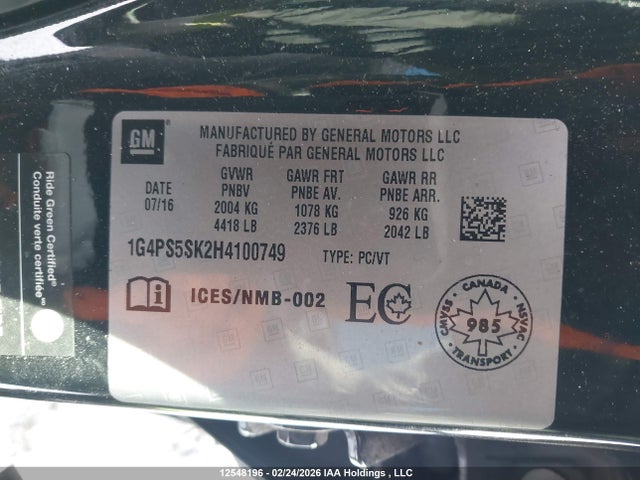 Aukcja sprzedaży 2017 Buick Verano, vin: 1G4PS5SK2H4100749, numer aukcji: 12548196