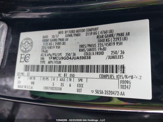 1FMCU9GD4JUA59038 Ford ESCAPE SE