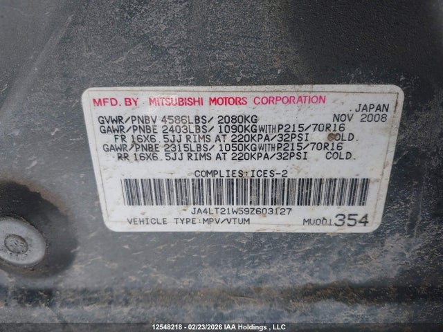 Продаж на аукціоні авто 2009 Mitsubishi Outlander, vin: JA4LT21W59Z603127, номер лоту: 12548218