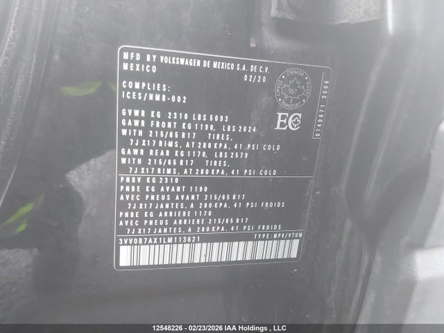 3VV0B7AX1LM113621 Volkswagen TIGUAN S