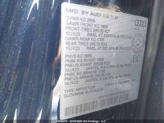 WA1AWBF1XSD016727 Audi Sq8 4.0t