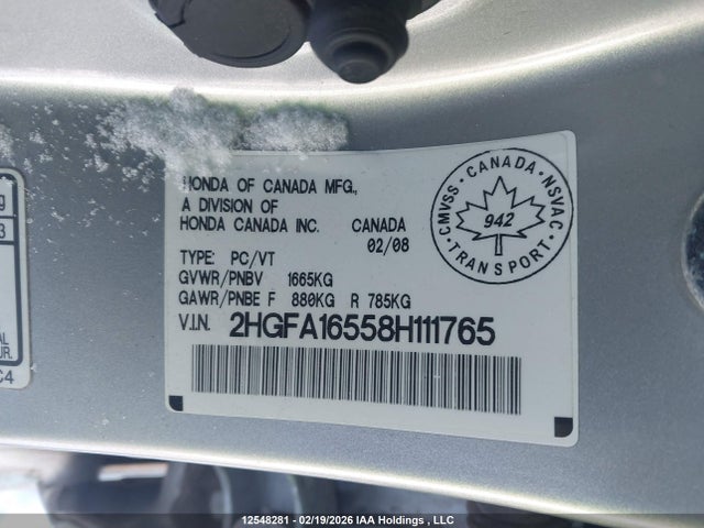 Продаж на аукціоні авто 2008 Honda Civic Lx, vin: 2HGFA16558H111765, номер лоту: 12548281