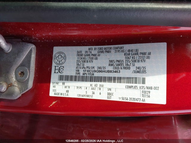 1FMCU9G96HUB83463 Ford ESCAPE SE