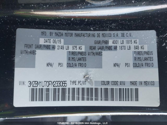 3MZBM1U70FM233065 Mazda Mazda3 Gx