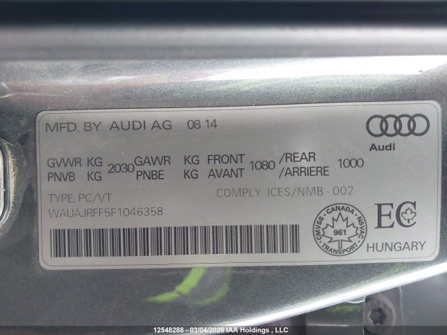 Aukcja sprzedaży 2015 Audi A3 Premium, vin: WAUAJRFF5F1046358, numer aukcji: 12548288