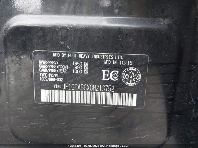 JF1GPAB6XGH213752 Subaru Impreza 2.0i Touring Package