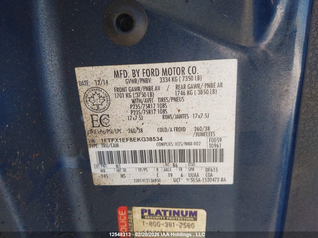 12548313 :رقم المزاد ، 1FTFX1EF8EKG38534 vin ، 2014 Ford F-150 Xlt مزاد بيع