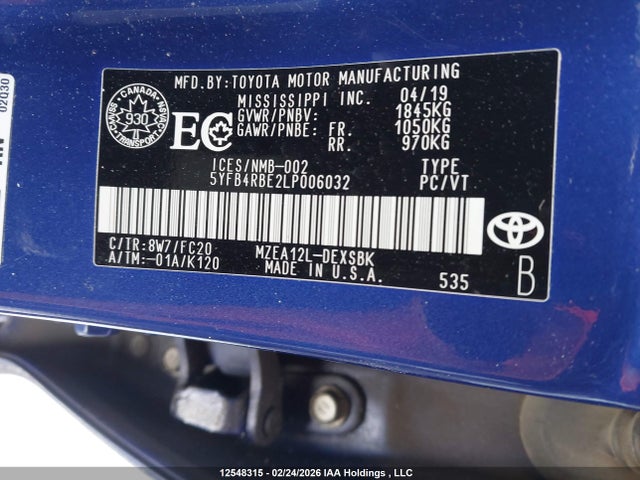 Продаж на аукціоні авто 2020 Toyota Corolla Se, vin: 5YFB4RBE2LP006032, номер лоту: 12548315