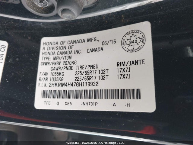 Aukcja sprzedaży 2016 Honda Cr-v Se, vin: 2HKRM4H47GH119932, numer aukcji: 12548353