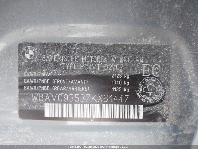 Продажа на аукционе авто 2007 Bmw 328xi, vin: WBAVC93537KX61447, номер лота: 12548390