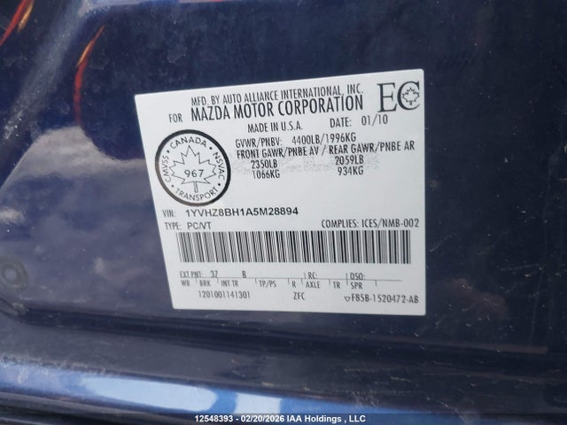 Aukcja sprzedaży 2010 Mazda 6 I, vin: 1YVHZ8BH1A5M28894, numer aukcji: 12548393
