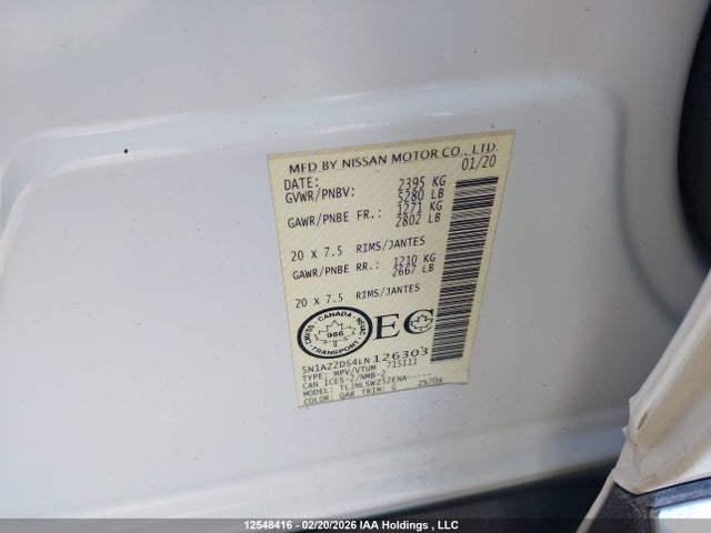 5N1AZ2DS4LN126303 Nissan Murano Platinum