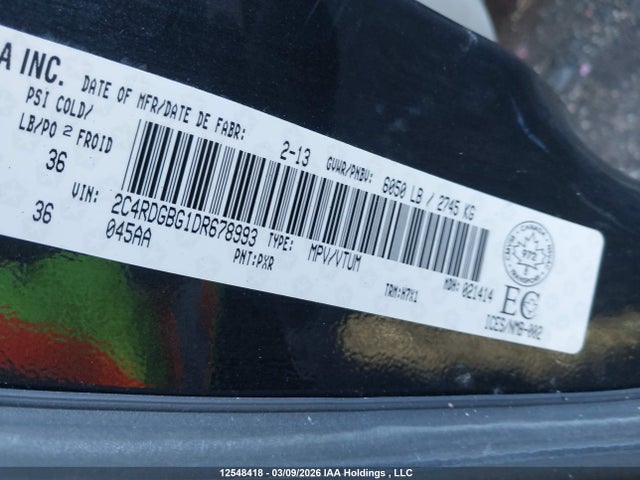 Продаж на аукціоні авто 2013 Dodge Grand Caravan Se/sxt, vin: 2C4RDGBG1DR678993, номер лоту: 12548418