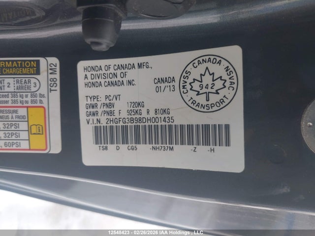 Aukcja sprzedaży 2013 Honda Civic Ex-l Navi, vin: 2HGFG3B98DH001435, numer aukcji: 12548423