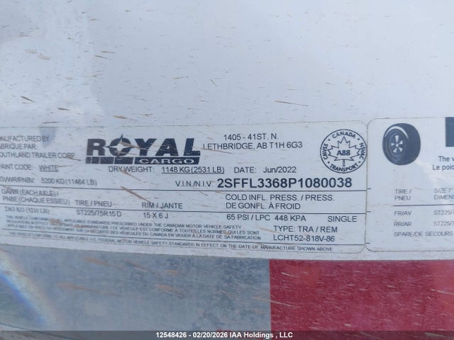 Aukcja sprzedaży 2023 Royal Cargo Cargo Trailer Royal, vin: 2SFFL3368P1080038, numer aukcji: 12548426
