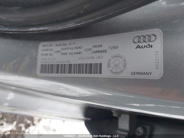Aukcja sprzedaży 2012 Audi A6 Premium, vin: WAUFGCFC7CN097436, numer aukcji: 12548431