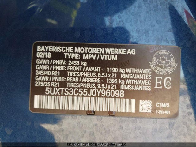 12548452 :رقم المزاد ، 5UXTS3C55J0Y96098 vin ، 2018 Bmw X3 M40i مزاد بيع