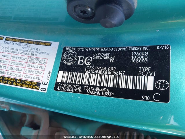 2018 Toyota C-hr Xle მანქანა იყიდება აუქციონზე, vin: NMTKHMBX8JR062147, აუქციონის ნომერი: 12548455