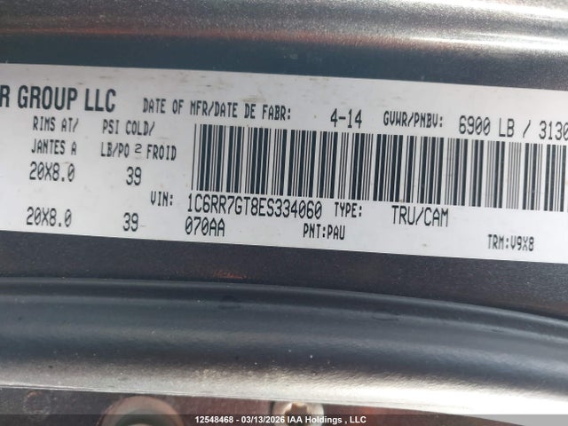 12548468 :رقم المزاد ، 1C6RR7GT8ES334060 vin ، 2014 Ram 1500 Slt مزاد بيع