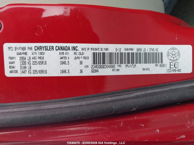 Aukcja sprzedaży 2012 Dodge Grand Caravan Se, vin: 2C4RDGBG8CR349965, numer aukcji: 12548470