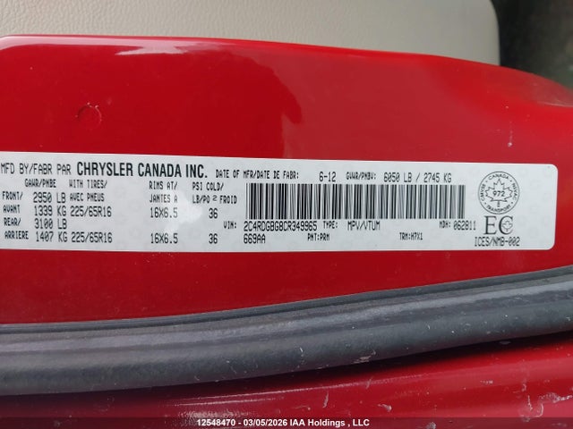 Aukcja sprzedaży 2012 Dodge Grand Caravan Se, vin: 2C4RDGBG8CR349965, numer aukcji: 12548470