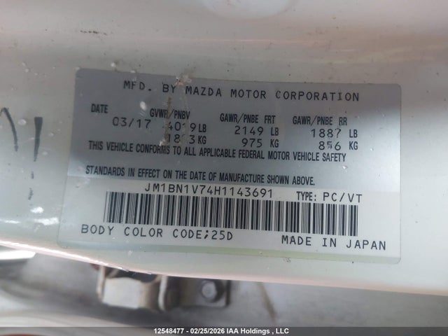 JM1BN1V74H1143691 Mazda Mazda3 Gs