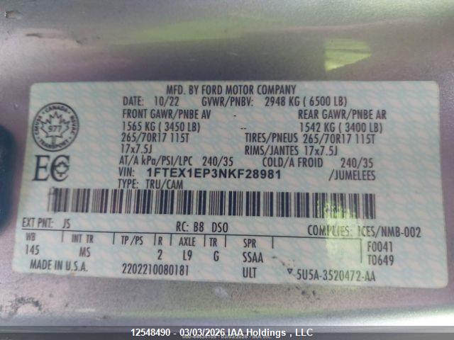 2022 Ford F-series მანქანა იყიდება აუქციონზე, vin: 1FTEX1EP3NKF28981, აუქციონის ნომერი: 12548490