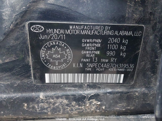Продаж на аукціоні авто 2012 Hyundai Sonata Se/limited, vin: 5NPEC4AB7CH319536, номер лоту: 12548498