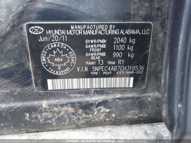 Продаж на аукціоні авто 2012 Hyundai Sonata Se/limited, vin: 5NPEC4AB7CH319536, номер лоту: 12548498