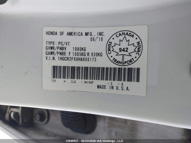 1HGCR2F66HA800173 Honda Accord Sport