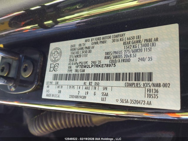 Aukcja sprzedaży 2024 Ford F150 Stx, vin: 1FTEW2LP7RKE78975, numer aukcji: 12548522