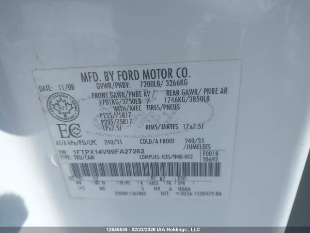 Продажа на аукционе авто 2009 Ford F-150 Lariat/xl/xlt, vin: 1FTPX14V99FA27262, номер лота: 12548538