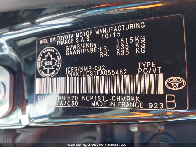 VNKKTUD31FA055482 Toyota YARIS LE
