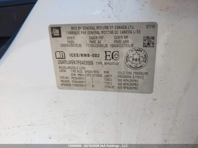 2GKFLWEK7F6423550 GMC Terrain Sle