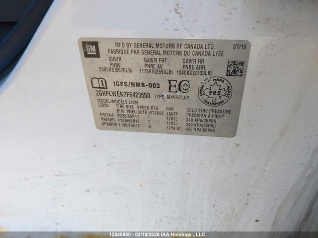 2GKFLWEK7F6423550 GMC Terrain Sle