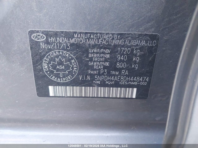 Aukcja sprzedaży 2013 Hyundai Elantra Gls/limited, vin: 5NPDH4AE8DH448474, numer aukcji: 12548581