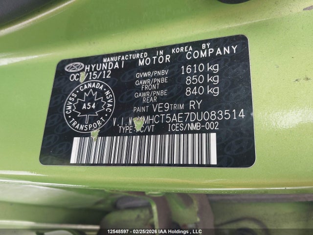Aukcja sprzedaży 2013 Hyundai Accent Gl, vin: KMHCT5AE7DU083514, numer aukcji: 12548597