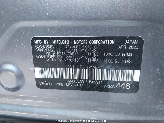 Продаж на аукціоні авто 2023 Mitsubishi Rvr Se/sel/le/gt, vin: JA4AJVAW2PU605944, номер лоту: 12548604