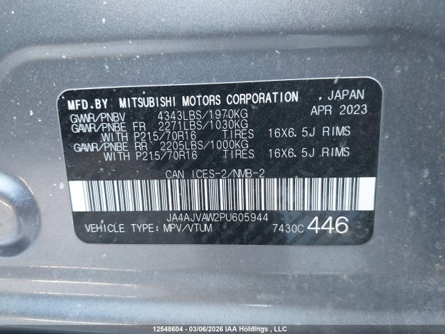 Продаж на аукціоні авто 2023 Mitsubishi Rvr Se/sel/le/gt, vin: JA4AJVAW2PU605944, номер лоту: 12548604