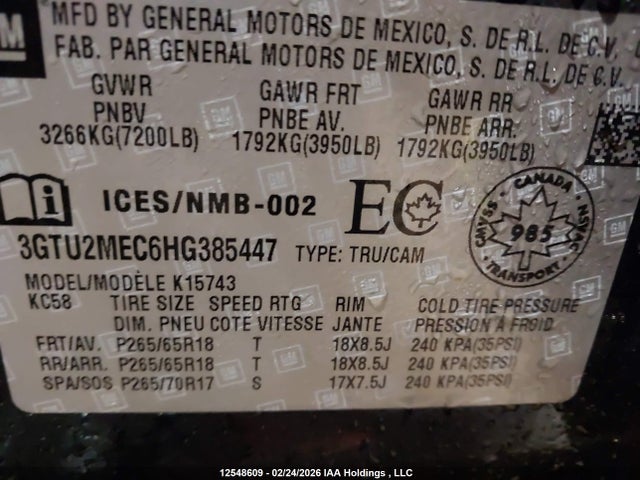 3GTU2MEC6HG385447 GMC Sierra K1500 Sle